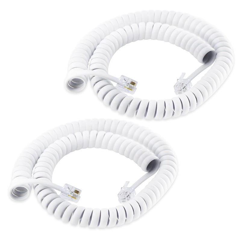 XANHAM Telephone Handset Cords Uncoiled 10 feet(Coiled 1.2 feet) with RJ9 4P4C Connectors Cable for Landline Phone, White, 2 Pack, Universally Compatible, AV04705 - Image 1